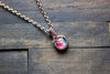 Deep Pink and Aqua Fused Glass Mini Pendant with Copper Wire Wrapping
