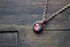 Deep Pink and Aqua Fused Glass Mini Pendant with Copper Wire Wrapping