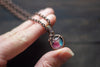 Deep Pink and Aqua Fused Glass Mini Pendant with Copper Wire Wrapping