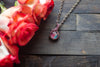 Deep Pink and Aqua Fused Glass Mini Pendant with Copper Wire Wrapping