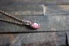 Deep Pink and Aqua Fused Glass Mini Pendant with Copper Wire Wrapping