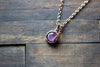 Purple and Blue Fused Glass Mini Pendant with Copper Wire Wrapping