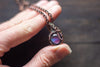 Purple and Blue Fused Glass Mini Pendant with Copper Wire Wrapping