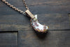 Yellow and Blue Fused Glass Moon Pendant with Copper Wire Wrapping