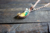 Yellow and Blue Fused Glass Moon Pendant with Copper Wire Wrapping