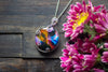 Multi-colored Fused Glass Statement Pendant with Sterling Silver Wire Wrapping