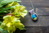 Dichroic Blue and Yellow Fused Glass Pendant with Sterling Silver Wire Wrapping