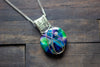 Reserved- Green, Purple, and Blues Crisscross Sterling Silver Wire Wrapped Pendant