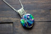 Reserved- Green, Purple, and Blues Crisscross Sterling Silver Wire Wrapped Pendant