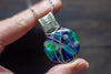 Reserved- Green, Purple, and Blues Crisscross Sterling Silver Wire Wrapped Pendant