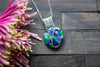 Reserved- Green, Purple, and Blues Crisscross Sterling Silver Wire Wrapped Pendant