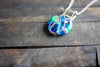 Reserved- Green, Purple, and Blues Crisscross Sterling Silver Wire Wrapped Pendant