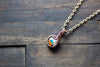 Teal, Orange and Cream Fused Glass Mini Pendant with Copper Wire Wrapping