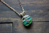 Stripes of Green and Blue Fused Glass and Copper Wire Wrapped Tree of Life Pendant