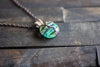 Stripes of Green and Blue Fused Glass and Copper Wire Wrapped Tree of Life Pendant