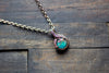 Bright Light Blue Fused Glass Mini Pendant with Copper Wire Wrapping