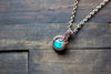Bright Light Blue Fused Glass Mini Pendant with Copper Wire Wrapping