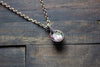 Bright Light Blue Fused Glass Mini Pendant with Copper Wire Wrapping