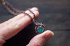 Bright Light Blue Fused Glass Mini Pendant with Copper Wire Wrapping