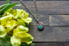 Bright Light Blue Fused Glass Mini Pendant with Copper Wire Wrapping