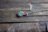 Bright Light Blue Fused Glass Mini Pendant with Copper Wire Wrapping