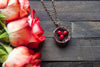 Copper Bird's Nest Pendant with Red Glass Beads