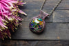 Multi-Color Flower in Bloom Pendant with Copper Wire Wrapping