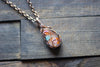 Orange and Light Blue Fused Glass and Copper Wire Teardrop Pendant