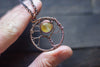 Circular Tree of Life Pendant with Yellow Moon Fused Glass Accent
