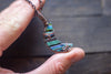 Striped Blue and Green Crescent Moon Pendant with Copper Wire Wrapping