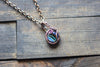 Striped Blue and Green Fused Glass Mini Pendant with Copper Wire Wrapping
