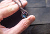 Striped Blue and Green Fused Glass Mini Pendant with Copper Wire Wrapping