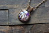 Flower In Bloom Purple and White Fused Glass and Copper Wire Pendant