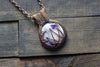 Flower In Bloom Purple and White Fused Glass and Copper Wire Pendant