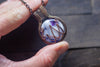 Flower In Bloom Purple and White Fused Glass and Copper Wire Pendant