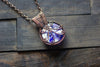 Flower In Bloom Purple and White Fused Glass and Copper Wire Pendant