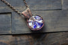 Flower In Bloom Purple and White Fused Glass and Copper Wire Pendant