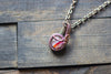 Pink and Red Fused Glass Mini Pendant with Copper Wire Wrapping