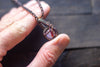 Pink and Red Fused Glass Mini Pendant with Copper Wire Wrapping