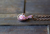 Pink and Red Fused Glass Mini Pendant with Copper Wire Wrapping