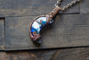 Blue and White Crescent Moon Pendant with Copper Wire Wrapping