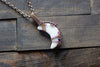 Blue and White Crescent Moon Pendant with Copper Wire Wrapping