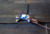 Blue and White Crescent Moon Pendant with Copper Wire Wrapping