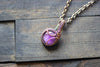 Purple Fused Glass Mini Pendant with Copper Wire Wrapping