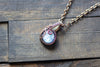 Ice Blue Fused Glass Mini Pendant with Copper Wire Wrapping