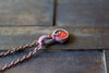 Bright Red Fused Glass Mini Pendant with Copper Wire Wrapping