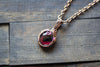 Red and Black Fused Glass Mini Pendant with Copper Wire Wrapping