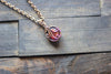 Red and Black Fused Glass Mini Pendant with Copper Wire Wrapping