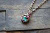 Green and Purple Fused Glass Mini Pendant with Copper Wire Wrapping