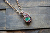 Green and Purple Fused Glass Mini Pendant with Copper Wire Wrapping